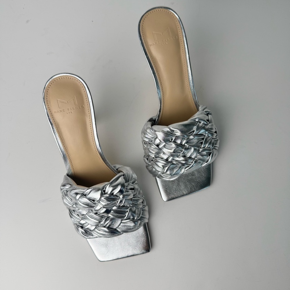Marc Fisher leather Silver Woven Heeled sandals
